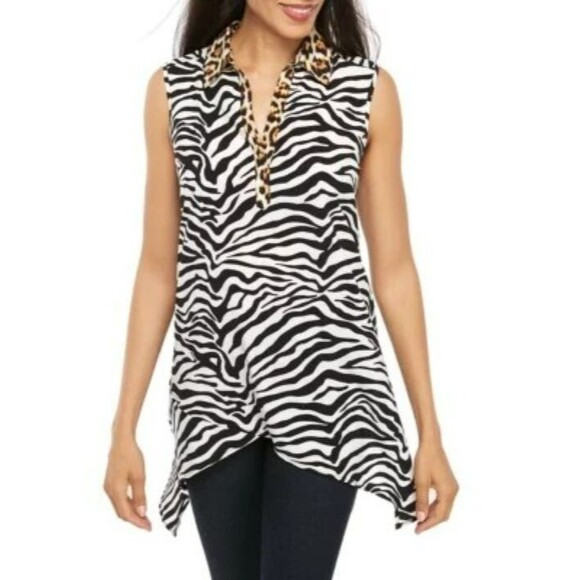 New Direction Women's Sleeveless Printed Woven Blouse Size L, Zip Zebra - Picture 2 of 8